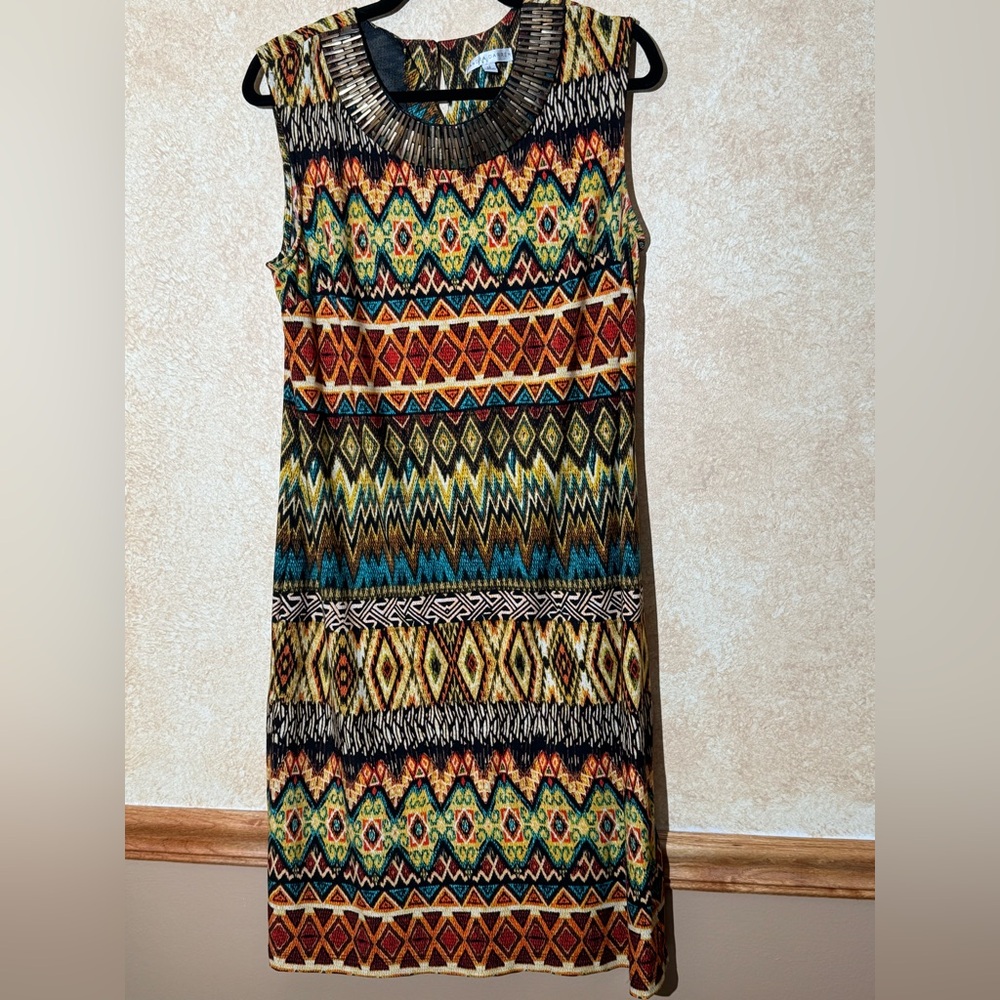 Sandra Darren Aztec Patterned Midi Dress Size:12